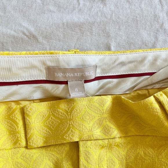 Banana Republic Yellow Brocade Cropped Ankle Pants Geometric Print Tailored - Picture 4 of 12